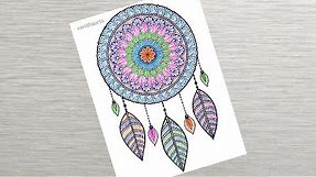 How to Draw Colorful Dream Catcher Mandala Art | Easy Color Mandala Drawing | Mandala for Beginners