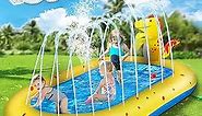 Inflatable Sprinkler Pool for Kids, Cute Dinosaur Kiddie Pool, 3-in-1 Backyard Splash Pad Swimming Outdoor Water Toys for Toddlers