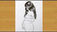 How to draw a pregnant woman - mother love drawing - Gali Gali Art |
