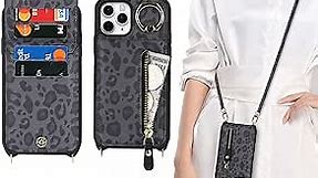 iPhone 11 pro Phone Case with Card Holder for Women, iPhone 11 pro Case Wallet with Strap Credit Card Slots Crossbody with Kickstand Zipper Case for iPhone11pro - Black Leopard