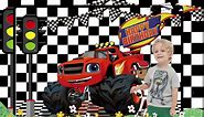 Blaze And The Monster Machines Photo Backdrop Black And White Squares Baby Shower Children Happy Birthday Party Cake Table Decoration Photography Backdrop Kids Photo Booth Props Banner 5*3ft