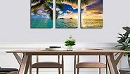 EPHANY see beach sunset wall art Art - 3 Panel Beach Canvas Wall Art for Home Decor Blue Sea Sunset Blue Beach Painting The Picture Print On Canvas Seascape Pictures (B-3pcs,16"x24"x3pcs)
