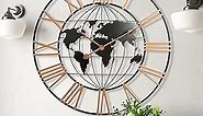 KEQAM Large World Map Wall Clock,Metal Minimalist Modern Clock, Round Silent Non-Ticking Battery Operated Wall Clocks for Living Room/Home/Kitchen/Bedroom/Office/School Decor (24 Inch)