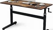 Standing Desk Adjustable Height Heavy Duty- Mobile Crank Desk, Manual Sit Stand Desk, Stand Up Desk on Wheels, Computer Desk for Home& Office, Rustic Brown 48 x 24 Inches