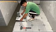Professional Bathroom Floor Tiling Techniques Used Patterned Ceramic Tiles Size 30 x 30cm