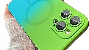 Gihklty Compatible with iPhone 11 Phone Case [Magsafe Compatible] Gradient Color Design TPU Silicone Shockproof Non-Slip with Camera Lens Protector for iPhone 11(Green&Cyan)