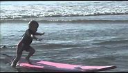 1 Year Old Baby Surfing - Surf Wipeout - Amazing!