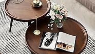 2-Piece Modern Round Coffee Table Set for Living Room,Easy Assembly Nesting Coffee Tables,Walnut Color Circle End Side Tables for Bedroom Office Balcony Yard