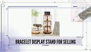 Pinzoveco Bracelet Holder, 3 Tier Wooden Rotating Bracelet Display Stand, Tree Stand Vendor Booth Display with Adversitsing Board, 38 Hooks for Bracelet, KeyChain Display Stands for Selling, Brown