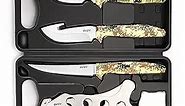 GVDV Hunting Knife Set - Deer Hunting Gear Butcher Game Processor Set, Field Dressing Kit with Gut Hook Skinner Knife, Axe, Bone Saw, Spreader, Gloves, Hunting Gifts for Men, 6 Pieces