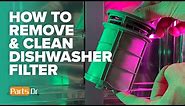 How to remove & clean LG dishwasher filter assembly part # ADQ74693701