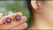 Diy spiral flower stud earring. How to make beaded earrings. Beading tutorial