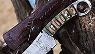 8 Inch Fixed Blade Custom Handmade Damascus Hunting knife / skinner knife / skinning knife with leather sheath (Green brown)