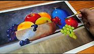 Realistic Still life | Fruit basket | Oil Painting | Fruits drawing for beginners