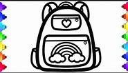 Glitter Backpack Coloring and Drawing 💛💜🎒Back to School Coloring Page