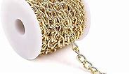 ALEXCRAFT 16.4Feet Gold Plated Brass Curb Chain Twisted Chunky Link Chains Bulk with Spool for Jewelry Making