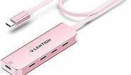 LENTION USB C Hub, 2FT Long Cable USB C Multiport Adapter, 4 USB3.0 Ports (USB-C Type, 5Gpb/s), Powered USB C Port,Compatible MacBook Pro, iMac, iPad Pro, iPhone 15/15 Pro, and More (CE31, Rose Gold)