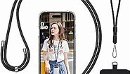 takyu Cell Phone Lanyard, Crossbody Phone Lanyard Adjustable Neck Strap and Phone Wrist Strap with Phone Tether Patches for Most Smartphones-2PCS Black