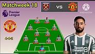 West Ham vs Manchester United Line Up 4-4-2 With Evans Matchweek 18 Premier League 2023/2024