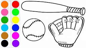 How to Draw a BaseBall Bat Glove Ball Coloring Pages | Learn colors for children Toddlers Kids