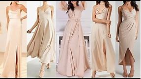 Champagne Silk, Satin, Chiffon Dresses| Elegant Beige/Tan Color Formal, Semi-Formal, Party Dresses