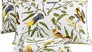 WINLIFE Birds Bed Sheets Set Cotton Percale Green Leaves Countryside Farmhouse Bedding Set Sheets Set Deep Pocket 18 Inches Bed Set (Fitted Sheet + Flat Sheet + 2 Pillowcases), King, Birds