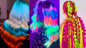 Rainbow Hair Color. Best Neon Hair Colorful Transformation Trendy Summer 2020