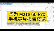 【第137期】华为Mate60 Pro手机芯片报告概览