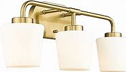 Brushed Gold Bathroom Vanity Light, Farmhouse Brass Sconces Wall Lighting with Milk White Glass, 3-Light Champagne Bronze Light Fixture Over Mirror, AD-22004-3W-GD