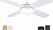 Asyko 42" Ceiling Fans with Lights, White Modern Ceiling Fan with Remote and APP Control, 6 Speed and Memory Function, Low Profile Ceiling Fan Light for Bedroom, Living Room, Dinning Room…