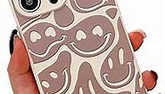 KERZZIL Trendy Smiley Love Pattern Phone Case Compatible with iPhone 13 Pro,Soft Liquid Silicone Girly Cases,Cartoon Grimace Full-Body Protective Microfiber Lining Cover(Koffee)