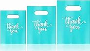 200 Pieces Thank You Merchandise Bag Die Cut Shopping Bags with Handles 3 Sizes Plastic Gift Bags Retail Bags for Goodie Small Business Gift Trade Bags Stores Boutique Clothes Party Favor (Turquoise)