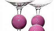 Crystal Wine Glass with Real Golf Ball - Set of 2, Patent Pending, Hand Blown Premium Genuine Crystal Clear Wine Glass, Modern Long Stem White & Red Wine Glass for Party, Wedding & Home, Pink