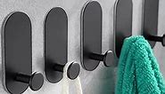 Taozun Adhesive Hooks - 5 Packs Heavy Duty Towel Hooks Stick on Wall for Kitchen Bathroom, Black Self Adhesive Coat Hooks Stainless Steel