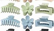 Large Hair Claw Clips 12 Pack 4.3 Inch Rectangle Hair Clips Flower Hair Clips for Women Thick Hair, Big Hair Clips Matte Hair Clips Hair Claws Banana Clips Strong Hold jaw clips, 3 Styles 4 Colors