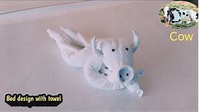 How To Make Cow With Towel । Easy Bed Design With Towel For Housekeeping । Towel art cow 🐄