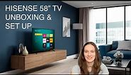 Unboxing 58" Hisense Roku SMART TV and SET UP *SIMPLE*