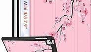Wazzasoft for iPad Mini 4/5 Case, for iPad Mini 5th/4th Generation Cases Women Cute Girls Folio Cover Flower Girly Pretty Teens Floral Design with Pencil Holder for Apple iPad 5/4 Mini Case 7.9 Inch