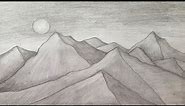 How to draw Mountain Landscape scenery of moonlight with pencil sketch.Step by step(easy draw)