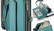 Strapurs Crossbody for iPhone 14 Pro Max Case Wallet【RFID Blocking】 with 10-Card Holder Zipper Bills Slot, Soft PU Leather Magnetic Shoulder Wrist Strap for iPhone 14 Pro Max Wallet Case Women,BGreen