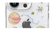 Abbery for iPhone 15 Pro Case Cute Clear with Planet Design Bling Glitter Twinkle Sparkle Stars Space Theme Soft TPU Aesthetic Protective Shockproof Women Girl's Phone Cover (Space)