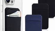 3Pack Cell Phone Card Holder Pocket for Back of Phone,Stretchy Lycra Stick on Wallet Credit Card ID Case Pouch Sleeve Self Adhesive Sticker with Flap for iPhone Samsung Galaxy-2Black+1Navy Blue