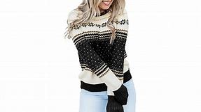 Crewneck Sweaters for Women Snowflake Christmas Knit Sweater