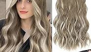Invisible Wire Hair Extensions Adjustable Size with 4 Clips, Clip in Hair Extensions, Medium Brown Ash Blonde Long Wavy Secret Extensions, Hairpiece for Women (20Inch, Medium Brown Ash Blonde)