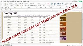 Ready To Use Grocery List Template In Excel 365