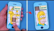 Make Your Own iPhone 14 with Simpsons cardboard puzzle game - DIY. Easy paper craft for fun