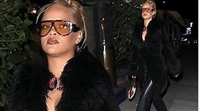 Glamorous Rihanna Rocks Black Fur Coat & Leather Pants in LA Night Out