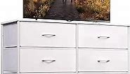 WLIVE Wide Dresser with 6 Drawers, TV Stand for 50" TV, Entertainment Center with Metal Frame, Wooden Top, Fabric Storage Dresser for Bedroom, Hallway, Entryway, White