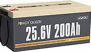 power queen 25.6V 200Ah LiFePO4 Battery, Lithium Battery Built-in 200A BMS, 5.12kWh Deep Cycle Power, 4000+ Cycles Rechargeable Battery for RV, Camper, Trailer, and Solar Off-Grid System