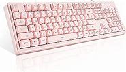 Basaltech Pink Keyboard with 7-Color LED Backlit, 104 Keys Quiet Silent Light Up Keyboard, 19-Key Anti-Ghosting Cheap Gaming Keyboard Mechanical Feeling Waterproof Wired USB for Computer, Mac, Laptop